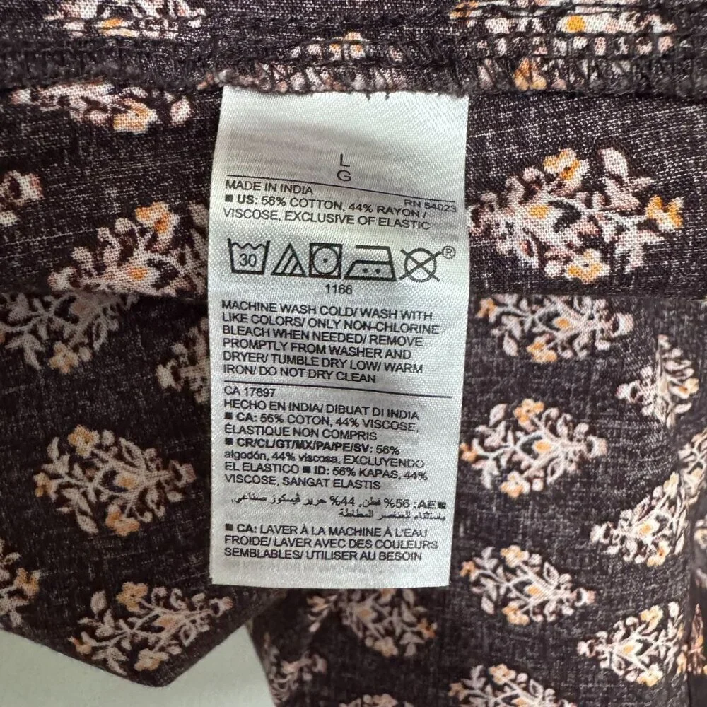 Old Navy Long Ballon Sleeve Smocked Brown Printed Poet Peasant Blouse Size Large